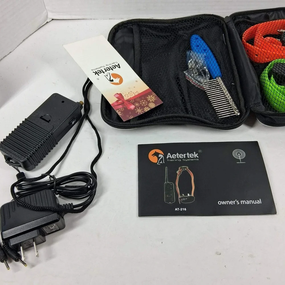 Aetertek AT-216 Dog Training‎ System 2-Collar Kit 550M Range Orange Green Case